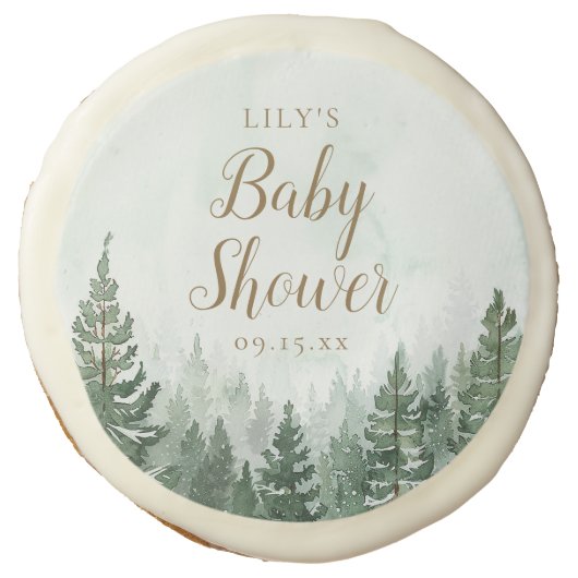 Rustic Pine Tree Forest Baby Shower Sugar Cookie (Front)
