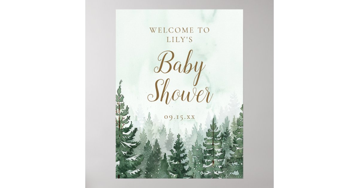 Rustic Pine Tree Forest Baby Shower Welcome Poster | Zazzle