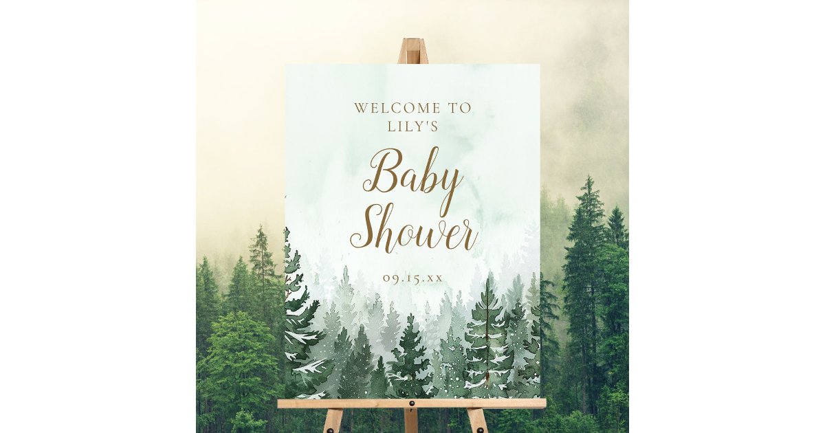 Rustic Pine Tree Forest Baby Shower Welcome Sign | Zazzle