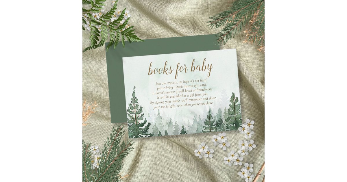 Rustic Pine Tree Forest Books For Baby Enclosure Card | Zazzle