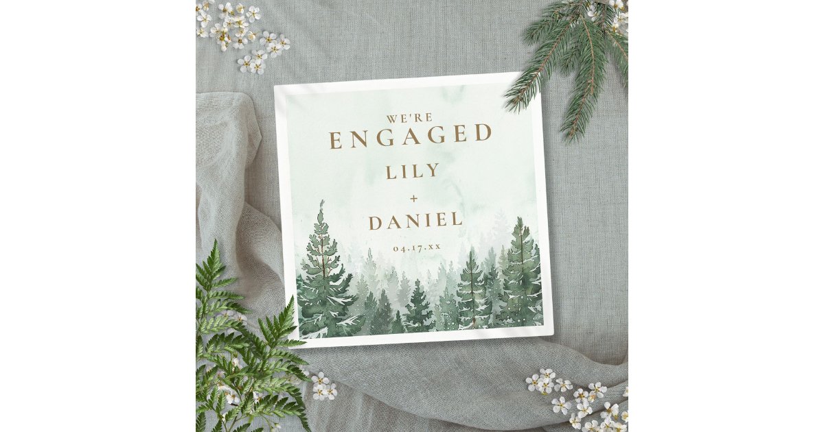 Rustic Pine Tree Forest Engagement Party Napkins | Zazzle