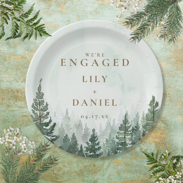 Rustic Pine Tree Forest Engagement Party Paper Plates (Rustic Pine Tree Forest Engagement Party Paper Plates)