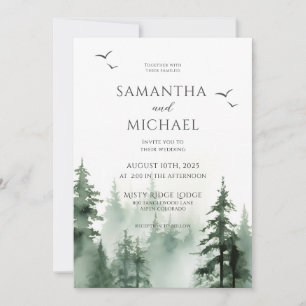 Rustic Pine Tree Forest Watercolor Wedding Invitation