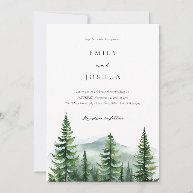 Rustic Pine Tree Forest Wedding Invitation (Front)