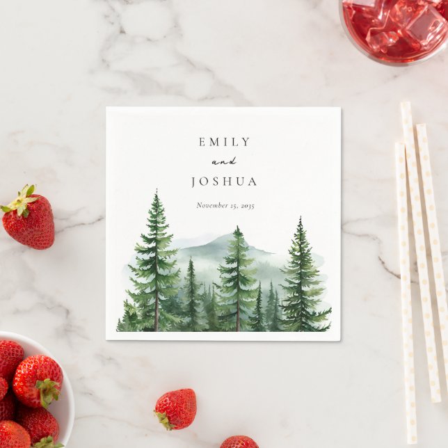 Rustic Pine Tree Forest Wedding Napkins (Insitu)