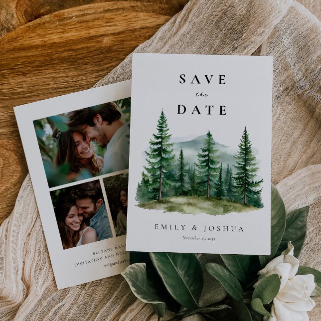 Rustic Pine Tree Forest Wedding Save The Date (Creator Uploaded)