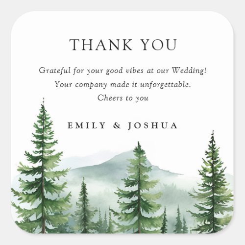 Rustic Pine Tree Forest Wedding Square Sticker