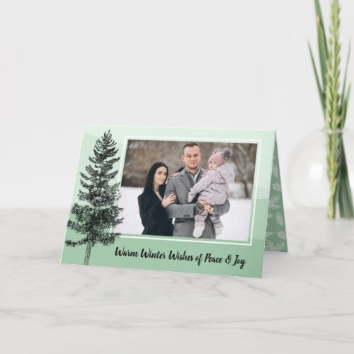 Rustic Pine Tree Mint Holiday Photo Greeting Card