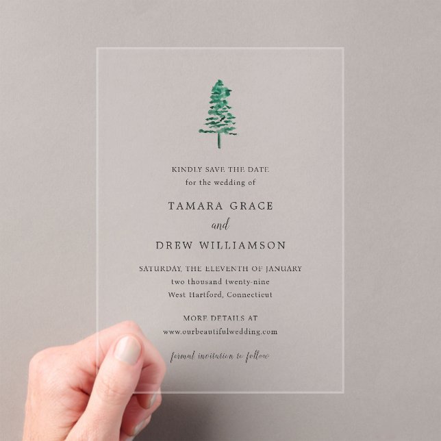 Rustic Pine Tree Modern Wedding Save the Date (Insitu (Handheld))
