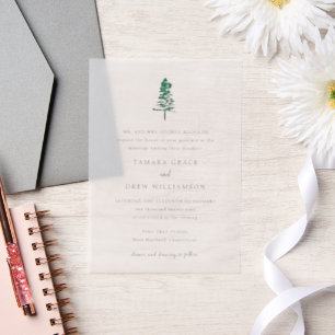 Rustic Pine Tree Modern Wedding Vellum Invitations
