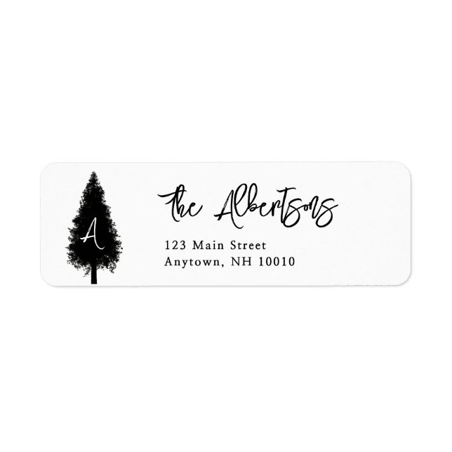 Rustic Pine Tree Monogram Return Address Label (Front)