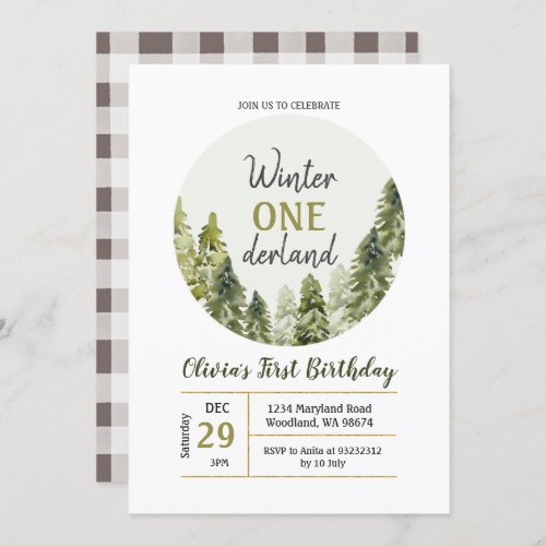 Rustic Pine Tree ONEderland Birthday invitation
