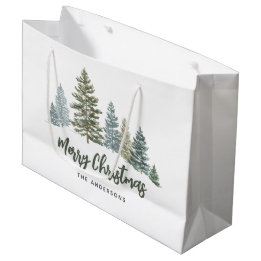 Rustic Pine Tree Personalized Christmas Large Gift Bag