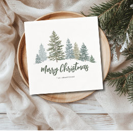 Rustic Pine Tree Personalized Christmas Napkins