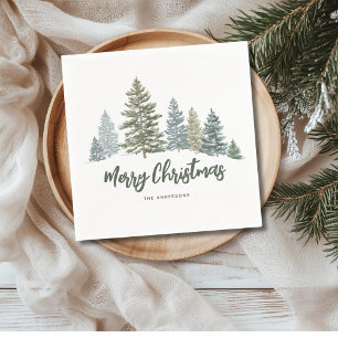 Rustic Pine Tree Personalized Christmas  Napkins