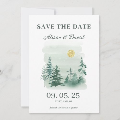 Rustic Pine Tree Photo Wedding Save the Date Invitation
