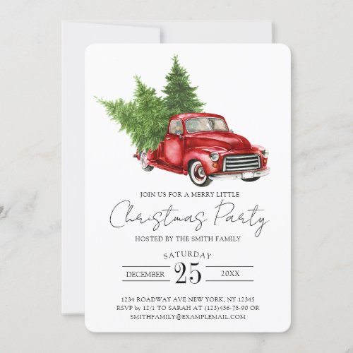 Rustic Pine Tree Red Truck Christmas Party Invite