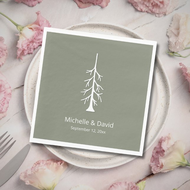 Rustic Pine Tree Sage Green Casual Wedding  Napkins (Creator Uploaded)