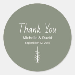 Rustic Pine Tree Sage Green Wedding Thank You Classic Round Sticker