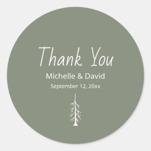 Rustic Pine Tree Sage Green Wedding Thank You Classic Round Sticker