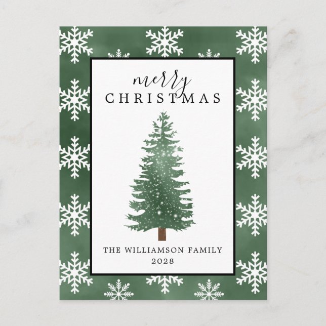 Rustic Pine Tree | Snowflakes Christmas Card  (Front)