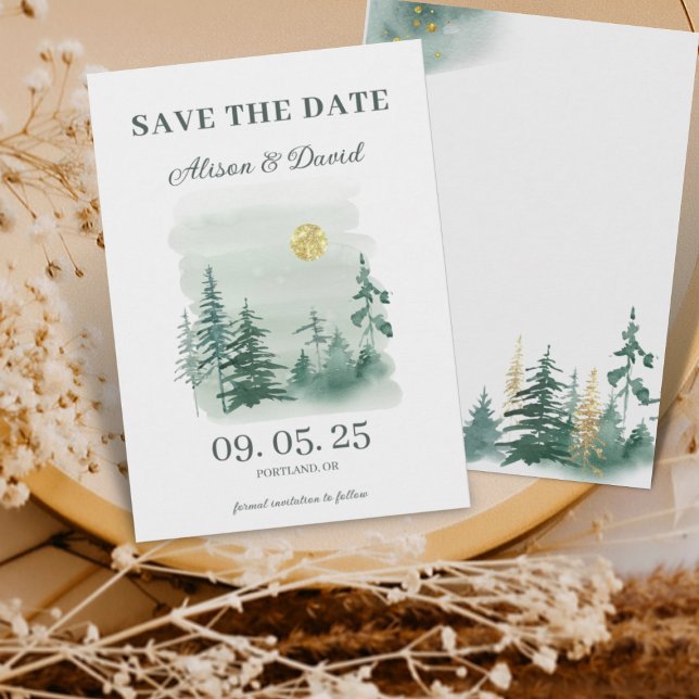Rustic Pine Tree Winter Wedding Save the Date Invitation (Creator Uploaded)