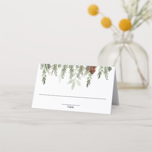 Rustic pine trees acorns winter Christmas  Place Card