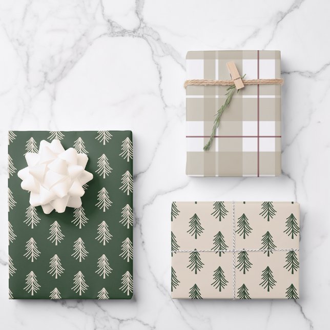 Rustic Pine Trees and Plaid Christmas Wrapping Paper Sheets (Creator Uploaded)
