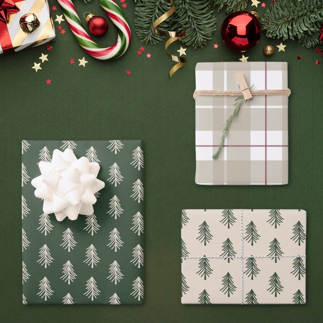 Rustic Pine Trees and Plaid Christmas Wrapping Paper Sheets (Creator Uploaded)