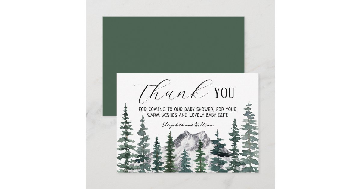 Rustic Pine Trees Baby Shower Thank You Card | Zazzle