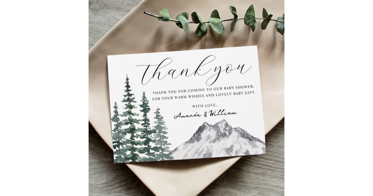 Rustic Pine Trees Baby Shower Thank You card | Zazzle