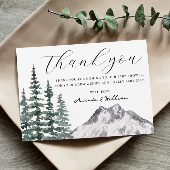 Rustic Pine Trees Baby Shower Thank You card | Zazzle