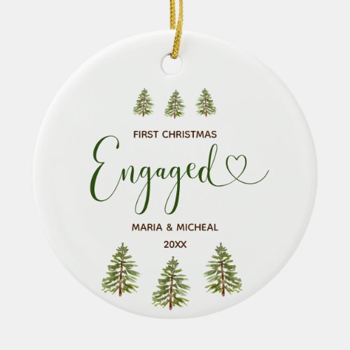 Rustic Pine Trees Christmas Engaged Ornament Gift