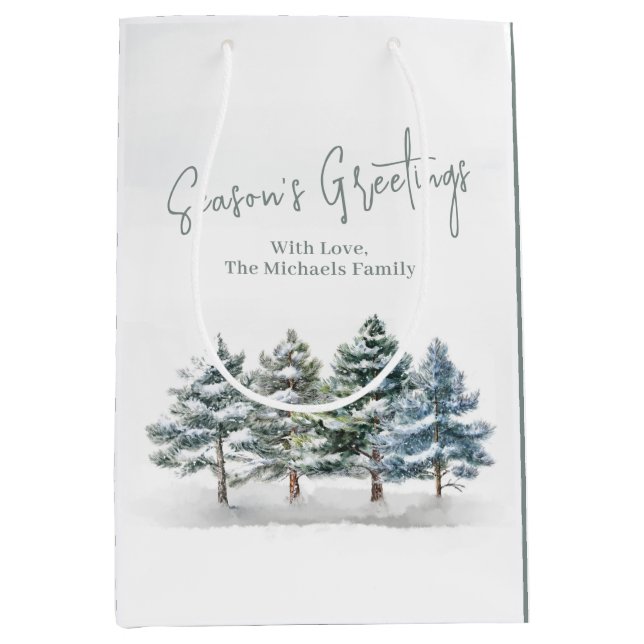 Rustic Pine Trees Christmas Personalized  Medium Gift Bag (Front)