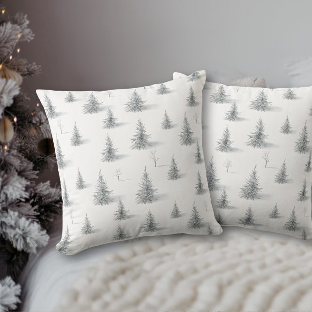 Rustic Pine Trees Christmas WInter Botanical  Throw Pillow (Creator Uploaded)
