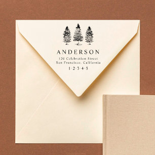 Rustic Pine Trees Custom Return Address Rubber Stamp