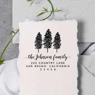 Rustic Pine Trees Custom Signature Return Address Rubber Stamp