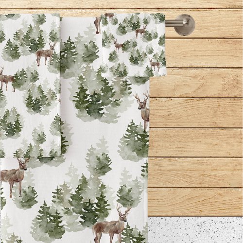 Rustic Pine Trees Deer Bath Towel Set
