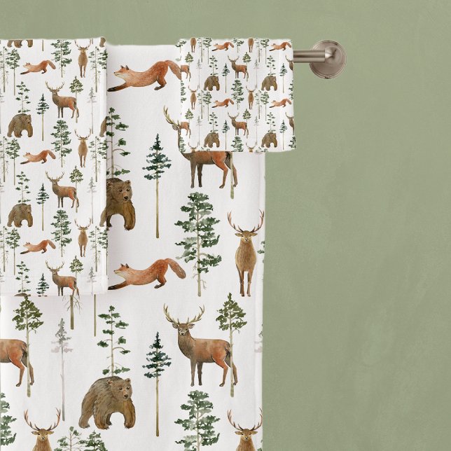 Rustic Pine Trees Deer pattern Bath Towel Set (Creator Uploaded)