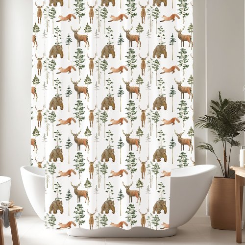 Rustic Pine Trees Deer pattern Shower Curtain