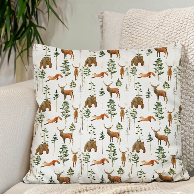 Rustic Pine Trees Deer pattern Throw Pillow (Creator Uploaded)