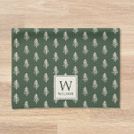 Rustic Pine Trees Family Name Monogram Christmas Kitchen Towel<br><div class="desc">Custom-designed Christmas kitchen towel featuring rustic hand drawn style forest green and beige pine trees design with personalized initial and name.</div>