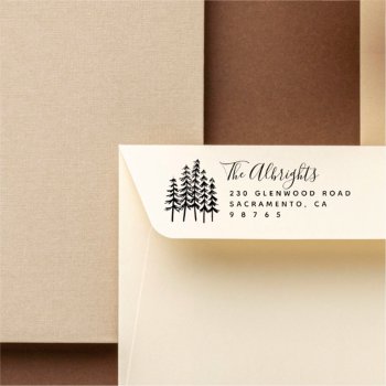 Rustic Pine Trees & Family Signature Address Rubber Stamp by Cali_Graphics at Zazzle