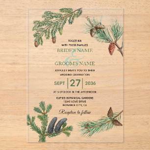 Rustic Pine Trees Forest Greenery Wedding Acrylic Invitations