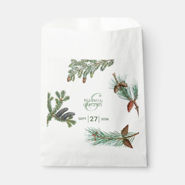 Rustic Pine Trees Forest Greenery Wedding   Favor Bag (Front)