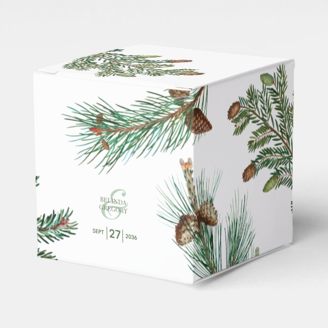 Rustic Pine Trees Forest Greenery Wedding Favor Boxes (Front Side)