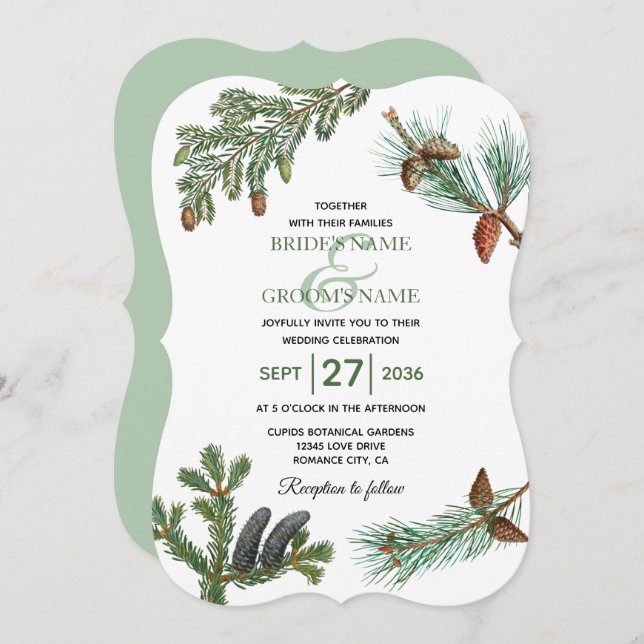 Rustic Pine Trees Forest Greenery Wedding Invitation (Front/Back)