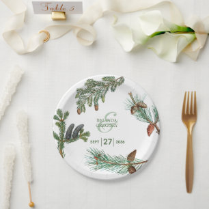 Rustic Pine Trees Forest Greenery Wedding  Paper Plates
