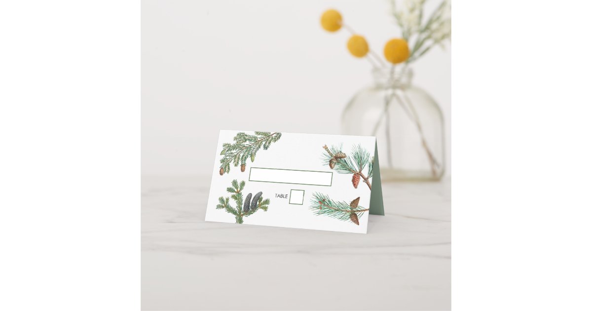 Rustic Pine Trees Forest Greenery Wedding Place Card | Zazzle