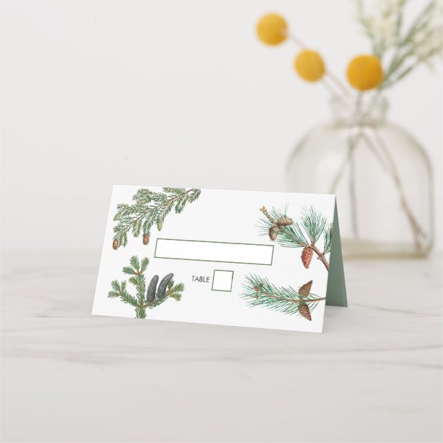 Rustic Pine Trees Forest Greenery Wedding  Place Card (Front)